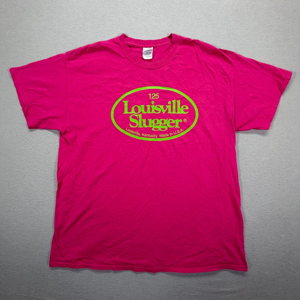 Gildan Mens T-Shirt Regular Pink Louisville Slugger Graphic XL